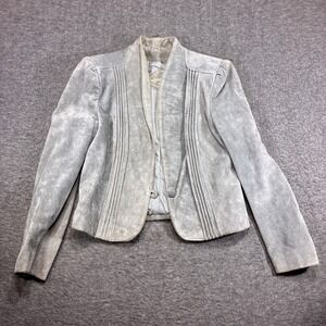 Leathermaster Suede Jacket Womens 11-12 Gray Vintage Pleated Leather Korea